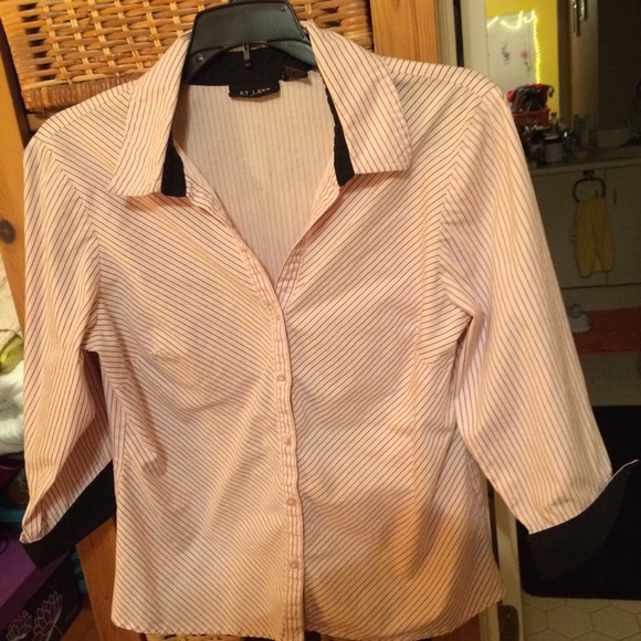 At Last Button Down Shirt pink w/black pin stripe - Picture 2 of 5